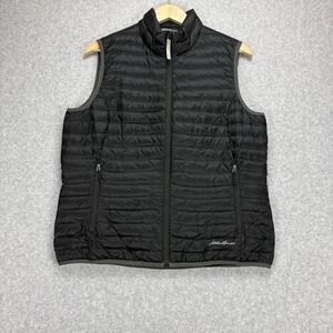 Eddie Bauer Puffer Vest Womens L Black Travex EB700 Down Insulated Quilted Gorp